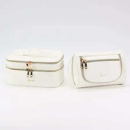 White lychee leather cosmetic bag